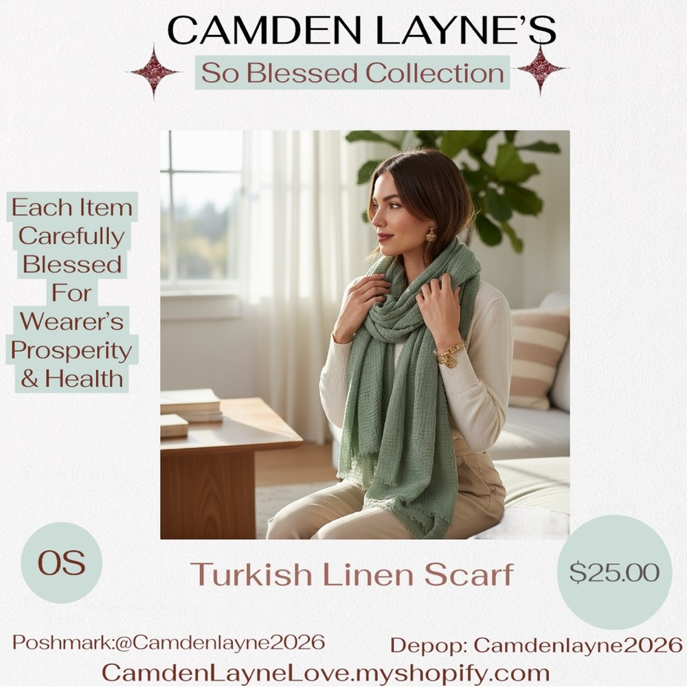 Camden Layne Blessed Green Turkish Linen Scarf